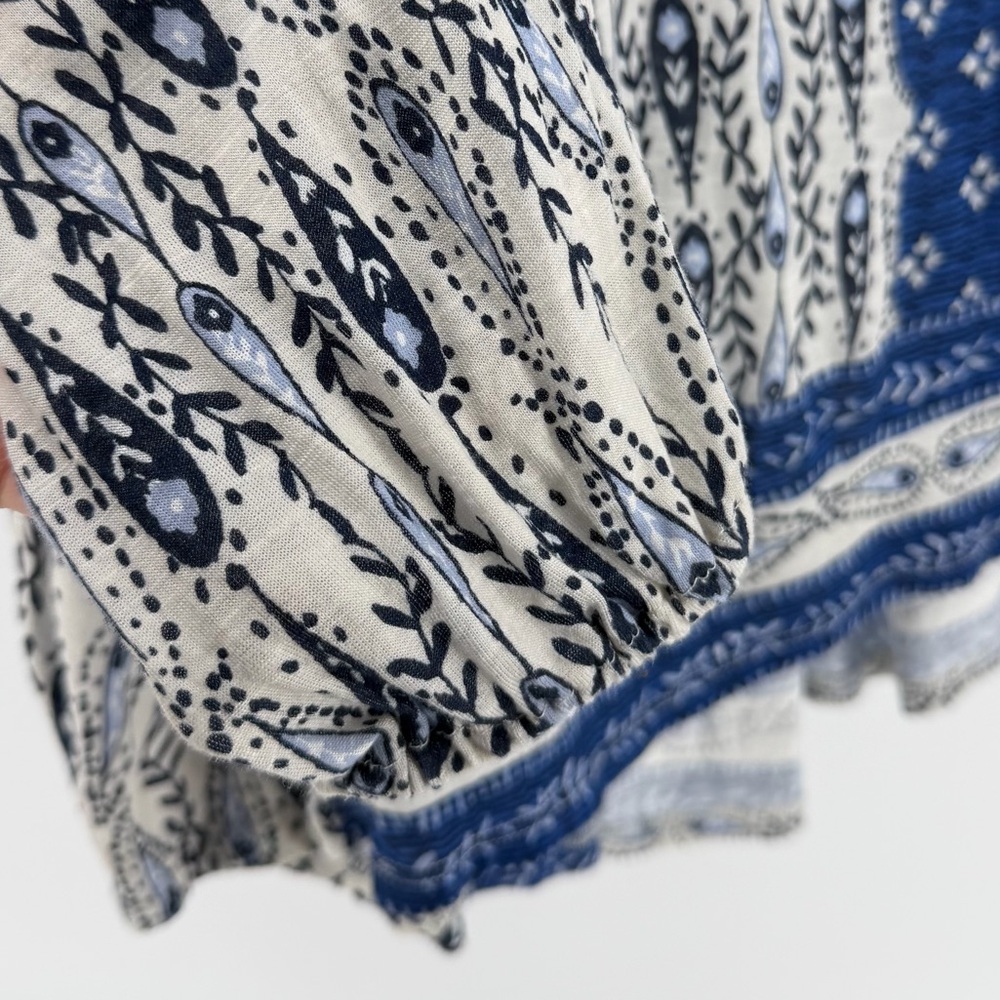 Lucky Brand Blue and Cream Boho Print Split Neck Long Sleeve Top, Women's Large - Picture 3 of 6